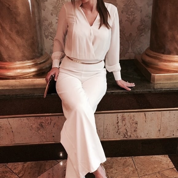 white one piece pants suit